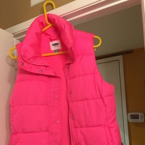OLD NAVY Fleece Lined Hot Pink Puffer Vest - L